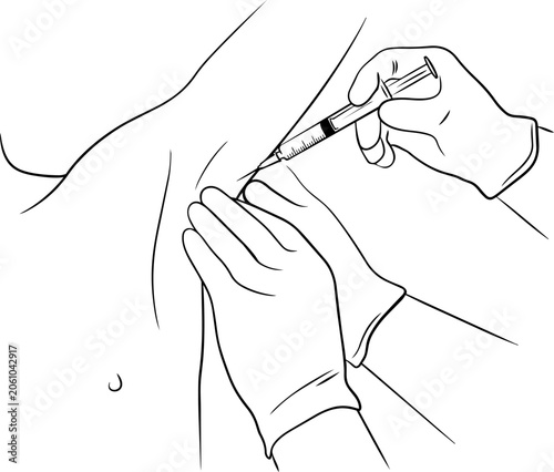 Tableau sur toile Medical professional's gloved hands administering injection into shoulder with s