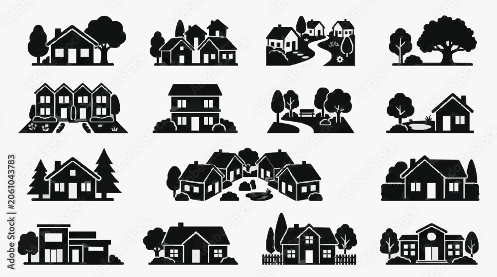 Obraz premium Diverse Residential Household Silhouettes.