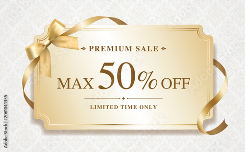 Elegant Gold Gift Card Template with Ribbon Bow - Luxury Blank Invitation or Coupon