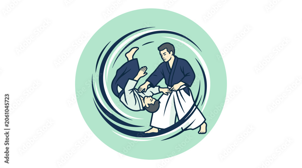 Obraz premium Dynamic Martial Arts Practice With Two Figures Engaged In A Throwing Technique