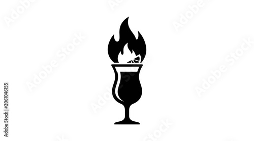 Foto Goblet icon featuring a roaring flame represents a spicy drink or a high-energy beverage served in a sophisticated nightlife setting
