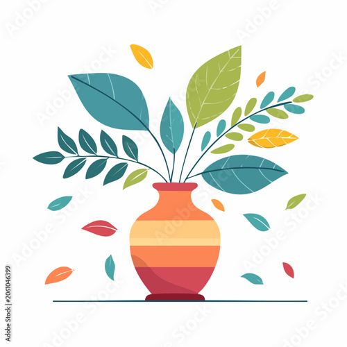 Vase with colorful leaves and falling leaves illustration