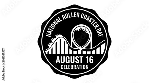 Schilderij op canvas Roller coaster badge commemorating National Roller Coaster Day on August 16 celebrates the excitement of amusement park thrill rides