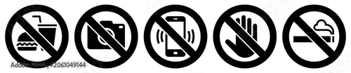 No eating and drinks allowed, No photography, No cell phone zone, Do not touch and No smoking label or sticker.
