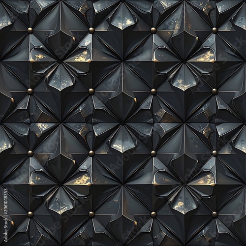 A seamless pattern of dark metallic shapes