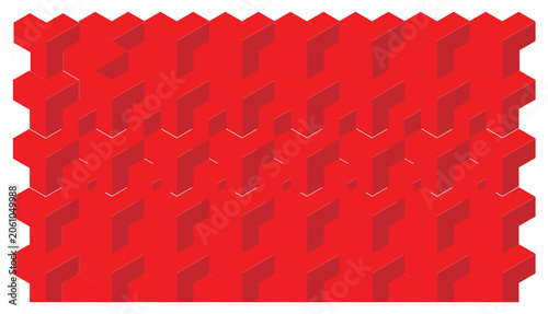 Konstfotografi Red 3D  pattern, geometric background, with protruding red blocks