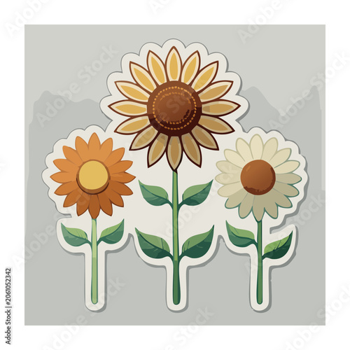 Colorful Sunflower Illustration on Gray Background