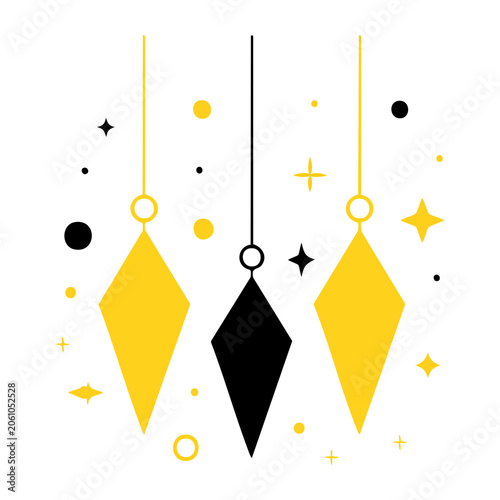 Flat design hanging ornaments with stars and dots