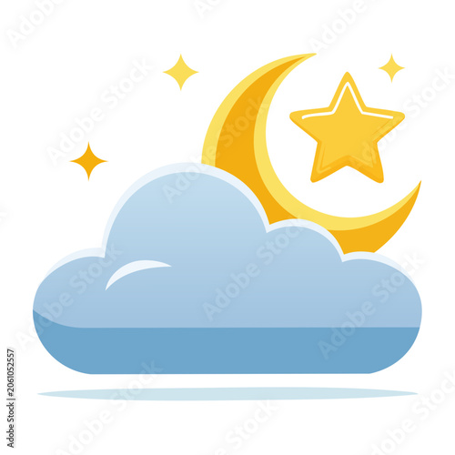Flat design icon of moon, star, and cloud