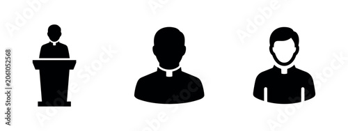 Bild auf Leinwand Christian Priest and Clergyman Silhouette Icons Set