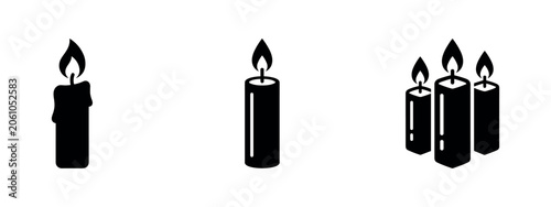 Foto Set of Black Burning Candle Icons Isolated on White Background
