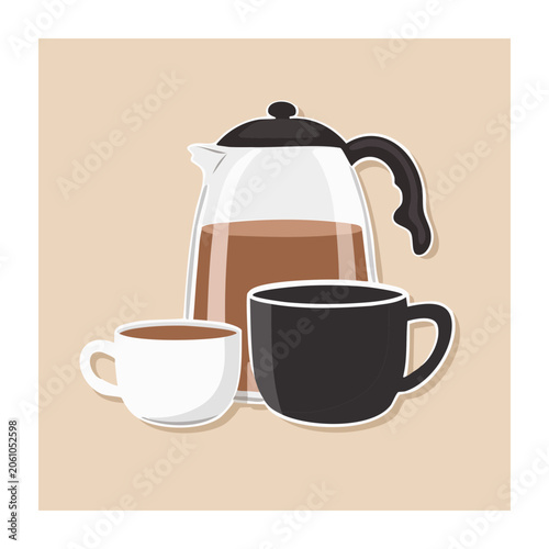 Flat design illustration of coffee pot and cups