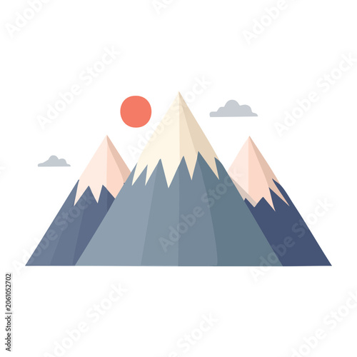 Flat design mountain range with sun and clouds