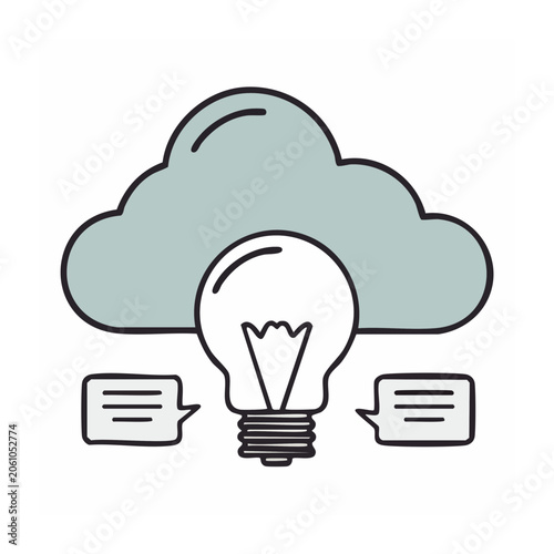 Light bulb with cloud and speech bubbles icon