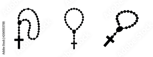 Obraz na płótnie Rosary Beads with Cross Vector Icons Set
