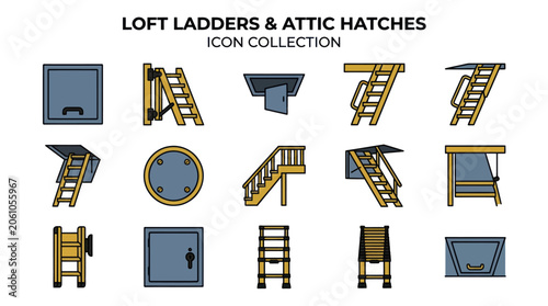 Quadro su tela Comprehensive collection of loft ladder and attic hatch icons.