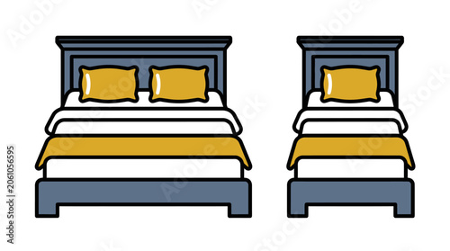 Fotografia King size and single bed furniture icons.