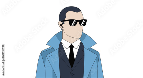 Foto Man In Suit And Sunglasses Flat Vector Illustration On White Background