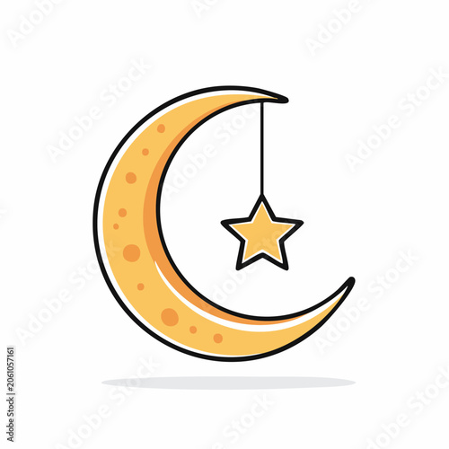 Crescent Moon with Hanging Star Illustration