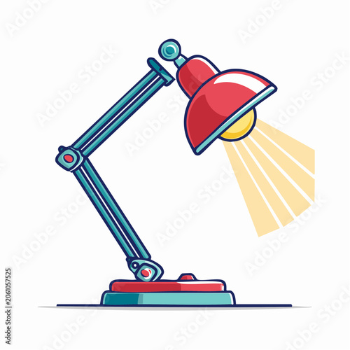 Red and Blue Articulated Desk Lamp with Light Rays