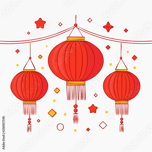 Red Chinese Lanterns with Decorative Elements