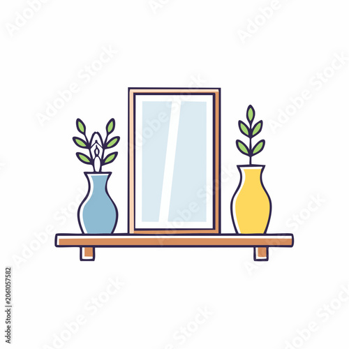 Shelf with Mirror and Potted Plants