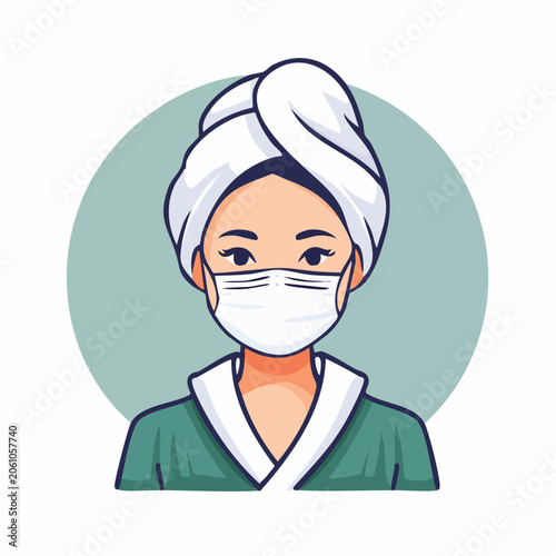 Woman in Towel and Face Mask