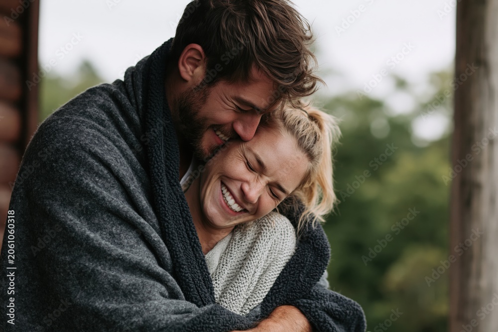 Fototapeta premium The Couple Embrace in a Tender Outdoor Moment of Warmth