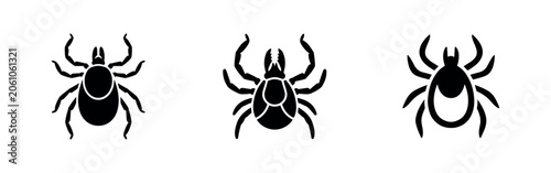 Photos Three black silhouette tick icons, representing parasites and arachnids