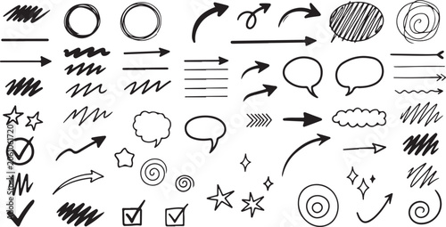 Hand Drawn Underline Arrow Emphasis Sketch Elements Vector Illustration Set