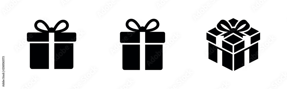 Obraz premium Set of 3 black gift box icons on white background