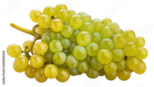 Schilderij op canvas Cluster of ripe green grapes with stem