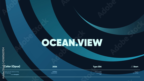 Creative abstract horizontal banner with large curved teal wave shapes on dark navy background for corporate identity, branding, social media advertising, promo. Ocean blue geometric wave design templ