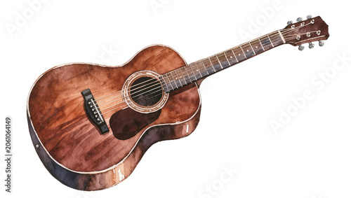 Cuadro en lienzo Acoustic guitar with rich brown wood grain and white binding