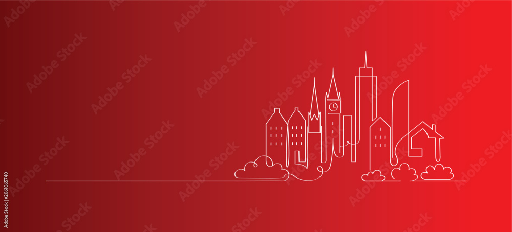 Naklejka premium Urban cityscape one line sketch for modern background design