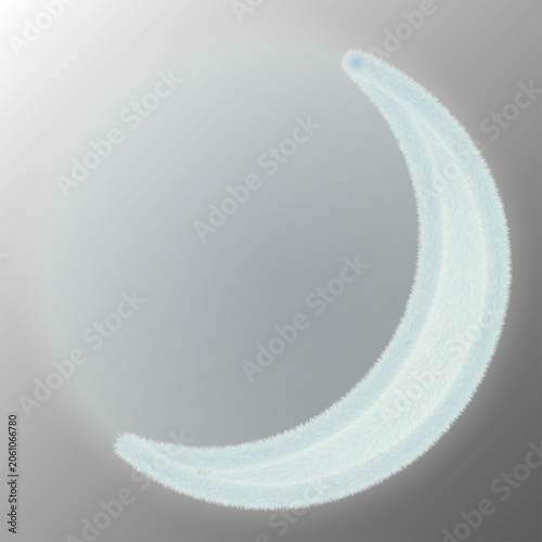 Abstract furry crescent moon with pale green glow on dark background