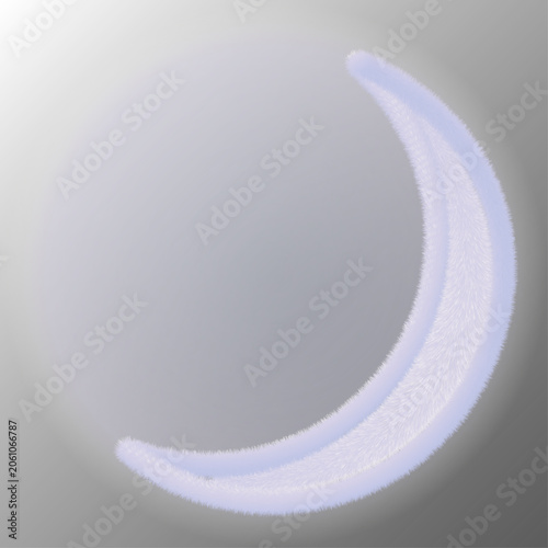 Abstract furry crescent moon with lavender glow on dark background