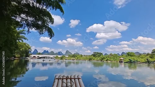 Bamboo Raft on Yulong River, Xingping Guilin, Guangxi China - Scenic Karst Mountains