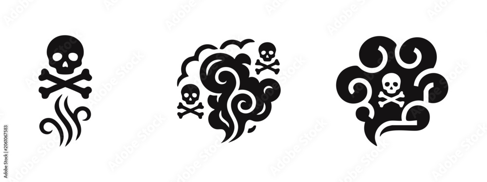 Fototapeta premium Skull and Crossbones with Smoke Icons Set - Poison, Toxic, and Hazard Warning