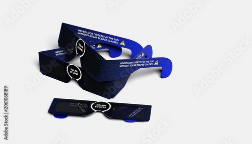 Cardboard solar eclipse telescope with warning text and Spain 2026 - 3D rendering