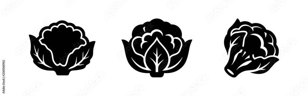 Fototapeta premium Cauliflower and broccoli icon set. Fresh vegetable symbols for healthy eating and cooking.