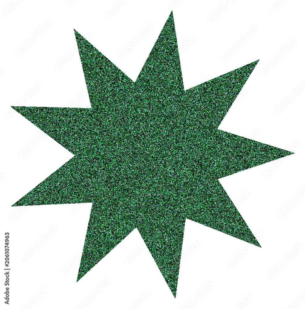 Obraz premium Green glitter starburst shape isolated on white background