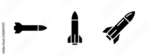 Quadro su tela Missile and rocket icon set. Weapon and space travel symbols.