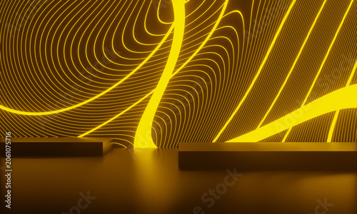 Konstfotografi Abstract curvy glowing neon lights stage