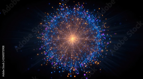Glowing abstract sphere of interconnected nodes radiating light