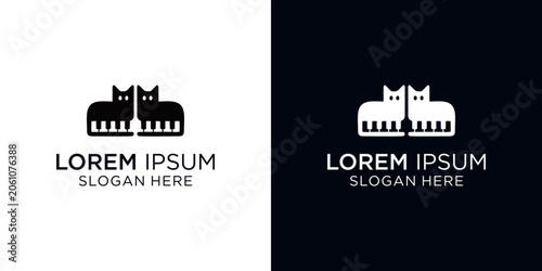 Unique cat and piano logo designs for business branding and marketing materials, conveying creativity and modernity