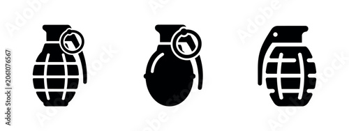 Fotografía Hand grenade icons set, military weapon and explosive device vector illustration