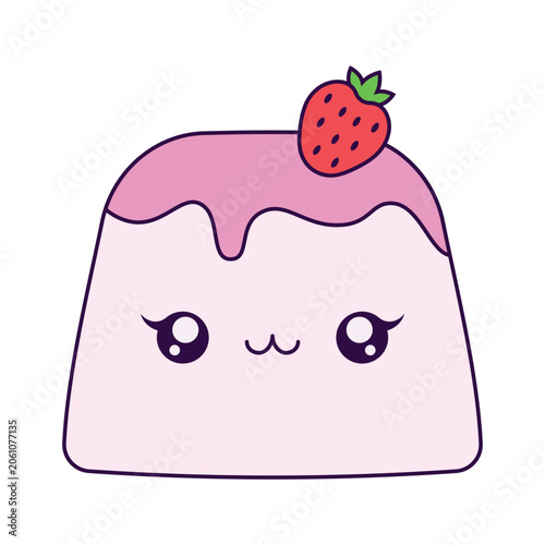 Cute Strawberry Dessert Mascot, Adorable Sweet Food Character, Berry Pudding Clipart, Isolated Vector Illustration, Printable Design Element