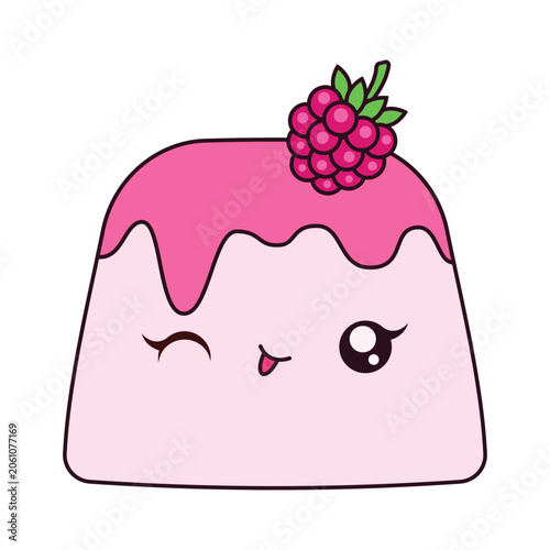 Cute Raspberry Pudding Clipart, Adorable Pink Dessert Character, Sweet Food Mascot, Isolated Vector Illustration, Graphic Design Element
