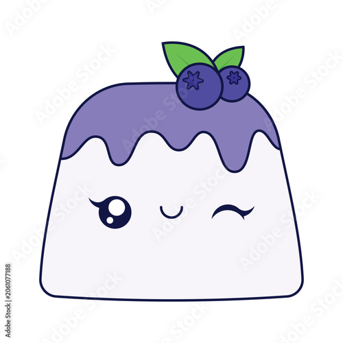 Blueberry Dessert Character, Cute Sweet Food Clipart, Adorable Berry Pudding Mascot, Isolated Vector Illustration, Creative Design Asset